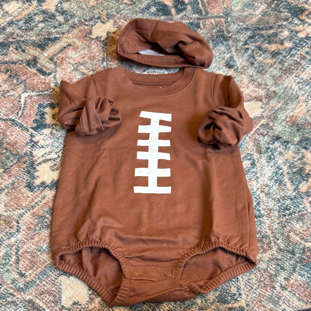 Carter's Brown Football Bodysuit with Hat (never worn)